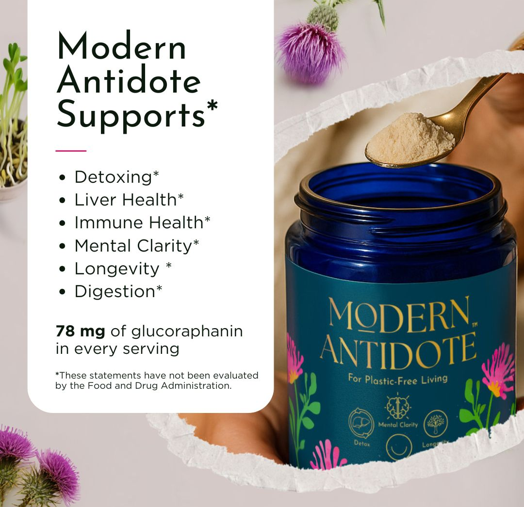 Modern Antidote Microplastic Detox - Sulforaphane, Milk Thistle & NAC daily drink mix for Detoxing, Skin Aging Support, Brain Fog, Liver Support, Energy & Focus - 1 Tbsp/Serving - 28 Servings - Plastic Free Packaging - 1 Lb of Plastic Removed/Order